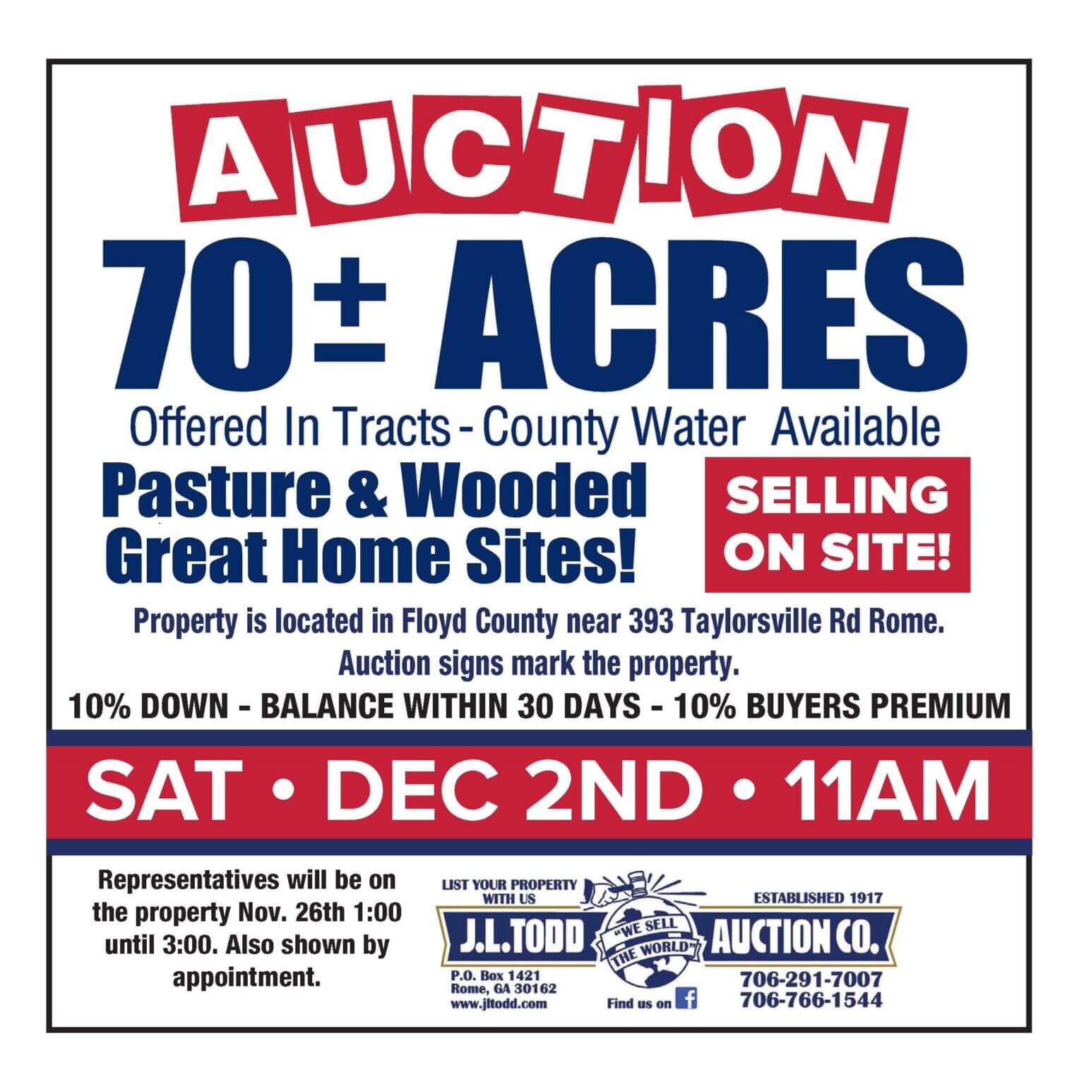SOLD! 70 ± Acres on Taylorsville Road, Rome JL Todd Auction Company